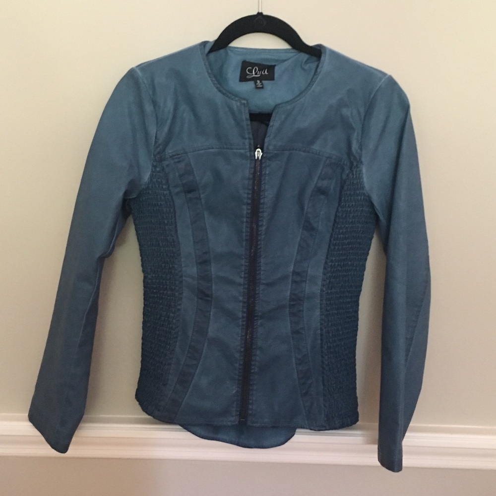 Blue Faux Leather Jacket
